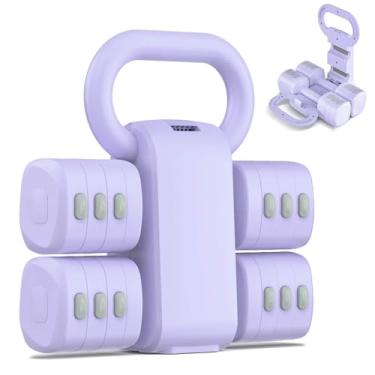 Imagem de Nimsqury Conjunto de halteres ajustáveis 2 em 1, pesos de mão de 5 níveis para mulheres e homens, cada conjunto de halteres e kettlebell conversíveis para ginástica em casa, exercícios e fitness (roxo