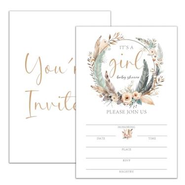 Imagem de Moonle Convites de chá de bebê para meninas, 20 convites florais para chá de bebê com envelopes, convites de festa temática boho, revelação de gênero, decorações de festa de anúncio de bebê 10 x 15 cm