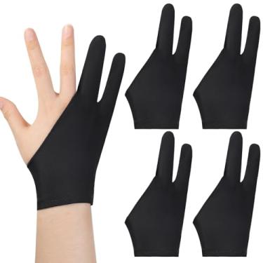 Imagem de LLMSIX 4 luvas pretas de arte digital, luvas de desenho para mão direita/esquerda, luva de desenho para tablet para escrever e pintar evita toque acidental mantém a tela limpa