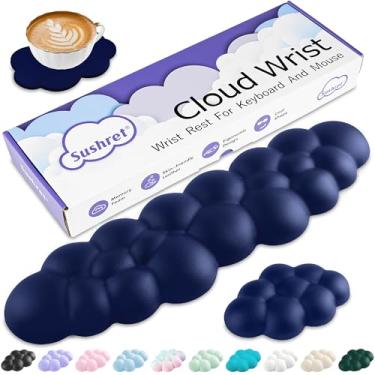 Imagem de Sushret Apoio de Pulso para Teclado em Nuvem, Espuma de Memória e Couro PU, Apoio Ergonômico para Mãos e Palmas, Acessório Gamer/Escritório, Descanso de Pulso para Computador – Azul Escuro