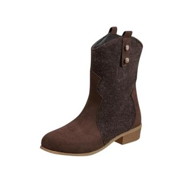 Imagem de Botas de cano curto femininas com bico redondo e salto grosso, Marrom, 38