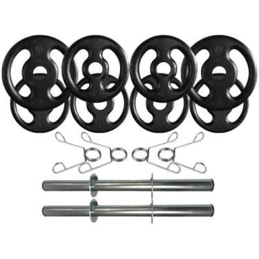 Imagem de Kit com Barras de Halteres e Anilhas de Ferro Fundido - 14 Kg - 2M