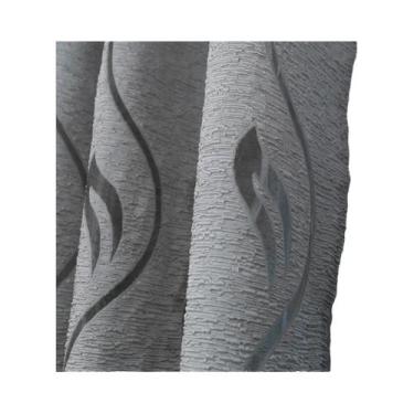 Imagem de Cortinas De Sala De Estar Em Jacquard Cinza Com Design De Folhas Em Tu