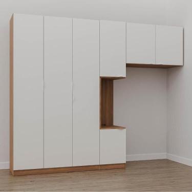 Imagem de Guarda-Roupa Modulado Solteiro com Mesa de Cabeceira 7 Portas 3 Peças 