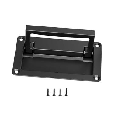 Imagem de Puxador de porta embutido em liga de zinco preto, puxador embutido para porta de acesso à gaveta caixa de ferramentas de porta de espaço, puxadores de gaveta de hardware de cozinha (1 pacote, 11 x 6,9