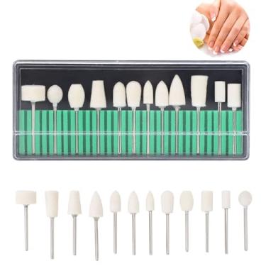 Imagem de Brocas de unha, 12 peças de brocas de feltro de lã, ferramentas de cabeças de lixa de polimento de várias formas, acessórios de esmalte, para manicure, pedicure, vidro, polimento de joias de ouro e