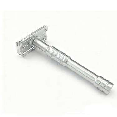 Imagem de Navalha de barbear KAMPFE Navalha de segurança CNC de alumínio com borda dupla — contém 5 lâminas. Ângulo de barbear fixo perfeito com rigidez superior da lâmina. Lâminas de lâmina única reutilizáveis