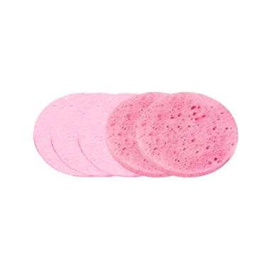Imagem de 5 esponjas faciais rosa comprimidas para spa para limpeza facial, esfoliante e remoção de maquiagem
