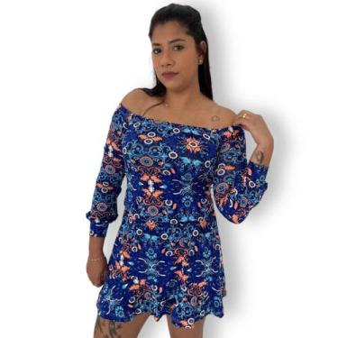 Imagem de Vestido Curto Manga longa Elastico Ombro Ciganinha Estampado - ANJ MOD