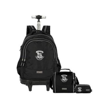 Imagem de Kit Harry Potter Mochila Rodas + Lancheira Estojo Triplo Pt - Luxcel