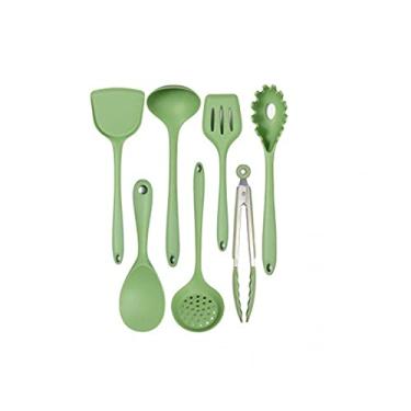 Imagem de U5GAAALPPQ9 Espátula verde de silicone, colher de sopa, concha de ovo, conjunto de utensílios de cozinha de silicone