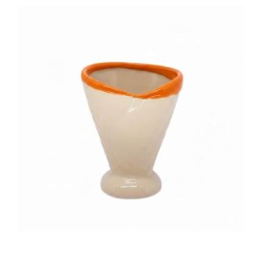 Imagem de Taça de Sorvete Casquinha Decorada em Cerâmica. (LARANJA)
