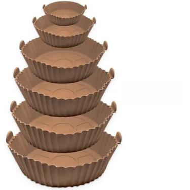 Imagem de Kit 6 Formas de Silicone para Air Fryer | Antiaderente, Reutilizável | Até 230°C | Forno, Micro-ondas e Lava-louças(castanho-KIT 1)