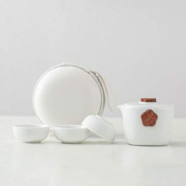 Imagem de Conjunto de bule de chá de cerâmica para viagem, bule de chá de Kung Fu chinês, 1 bule de chá, 3 minixícaras, chávenas de chá de porcelana com infusor de chá, bolsa portátil para piquenique ao ar