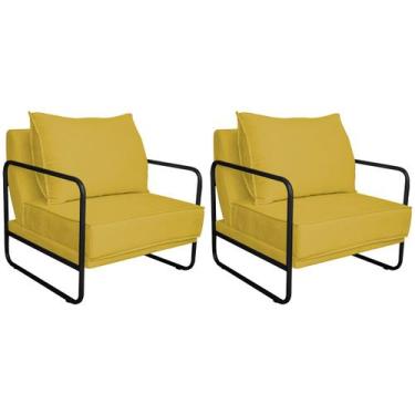 Imagem de Kit 02 Poltronas Decorativas Sevilha Base de Ferro Preta Suede - Doce 