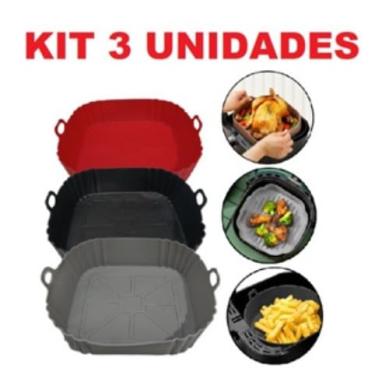 Imagem de Kit 3 Cestos de Silicone para Air Fryer | Forma Antiaderente para Fritadeira Elétrica | Acessório Reutilizável até 230°C(2,Quadrado)