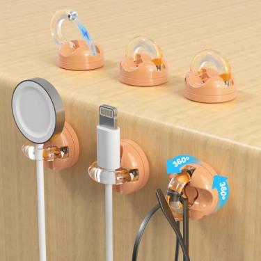 Imagem de Clipes magnéticos rotativos, suporte de cabo ajustável suave, gerenciamento de cabos sob a mesa, suporte de fio de carregamento adesivo organizador para mesa de cabeceira de escritório (pacote com 6)