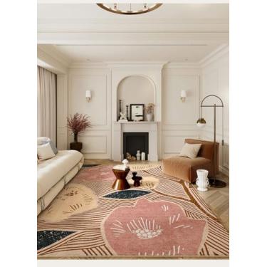 Imagem de Warmstar Tapete de área 5 × 7 para sala de estar, tapete lavável, suporte de TPR antiderrapante, estampa floral abstrata, tapete de lã sintética para sala de estar, quarto, sala de jantar, base bege