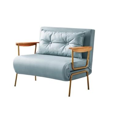 Imagem de Sofá-cama moderno com couro sintético ajustável para uso doméstico, adequado para salas de estar e escritórios (azul claro, 100 cm)