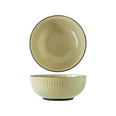 Imagem de Tigela de sopa de macarrão com esmalte de cerâmica para uso doméstico requintado - tigela amarela de 19,6 cm.