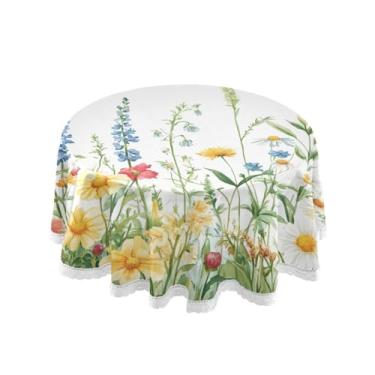 Imagem de Qilmy Toalha de mesa redonda de palmeira de treliça verde, 152 cm, resistente à água, à prova de derramamento, capa de mesa grande para jantar de reunião de família em ambientes internos e externos