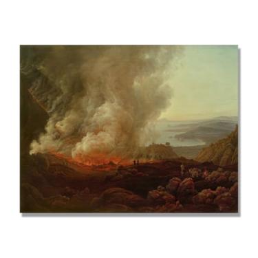 Imagem de NHLDZYH J.C. Dahl Reprodução de arte famosa, arte em tela de paisagem romântica nórdica, decoração de parede elegante para sala de estar e escritório. (erupção vulcânica). 60 x 80 cm - 23,7 x 31,5 pol