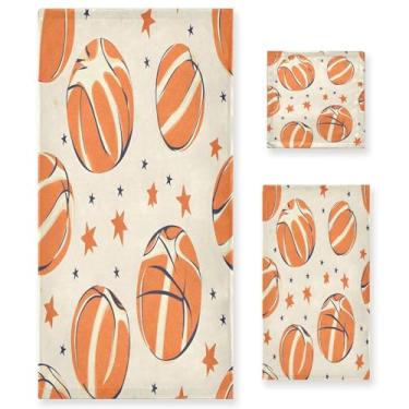 Imagem de xigua Conjunto de toalhas de banheiro com bolas de basquete, toalha de banho macia absorvente de 3 peças, toalha de mão, toalhas decorativas para banheiro, academia, hotel, praia, piscina