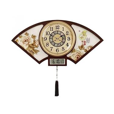 Imagem de x3anggyt5 Relógio de parede chinês para sala de estar, sala de estar, em formato de leque, relógio de quartzo clássico, mostrador decorativo com calendário, decoração de casa