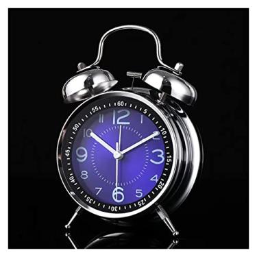 Imagem de x3anggyt5 Despertador para quarto, despertador duplo de 10 cm, despertador alto com luz de fundo para quarto, relógio de mesa operado por bateria (azul)