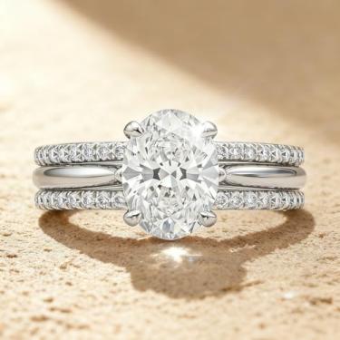 Imagem de Um conjunto de anéis ovais incrustados por quatro garras para mulheres requintados anéis de luxo leves joias femininas joias finas vida diária namoro decoração para festa de formatura, Cobre, Sem