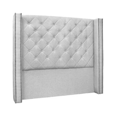 Imagem de Cabeceira Solteiro 0,90m Com Matelassê E Tachas Em Tecido Linho Imperial – Lucadi Rústico Grígio