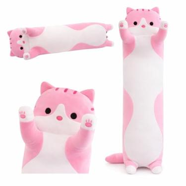 Imagem de Travesseiro de Gato Fofinhos 50/110cm, adorável boneca de pelúcia pet, linda pelúcia desenho de gatinho, almofada macia, brinquedo de abraçar dormir para crianças, meninas, namoradas (70cm Rosa)
