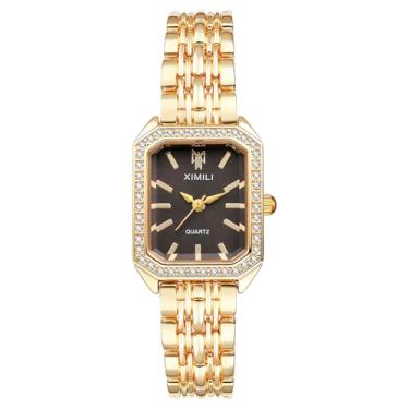 Imagem de OIDEA Relógios femininos com pulseira dourada: elegante vintage com strass de diamante, mostrador quadrado, mostrador analógico, quartzo, relógio de pulso casual, vestido de negócios, relógio feminino