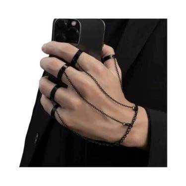 Imagem de Anel Geométrico Punk Preto Para Mulheres E Homens, Pulseira De Elos Ab