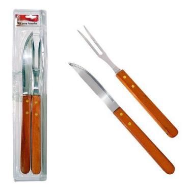 Imagem de Kit Churrasco Cabo Madeira 2 Peças Faca Garfo Churrasqueiro - NORIONE