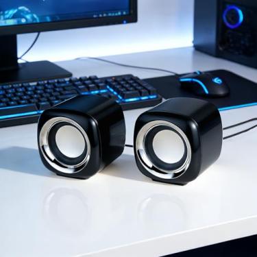 Imagem de Alto-falantes de computador, alto-falantes de PC de mesa, conector de fone de ouvido, controle aprimorado de graves e volume, alimentados por USB e alto-falantes auxiliares de jogos de 3,5 mm para