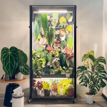 Imagem de Bstrip Estufa interna com luz de cultivo e 4 quadros de pegboard, mini estufa com rack e rodas ajustáveis, 4 x faixa de luz de cultivo de espectro total de 24W para plantas de folhagem, mudas, 89,9 x