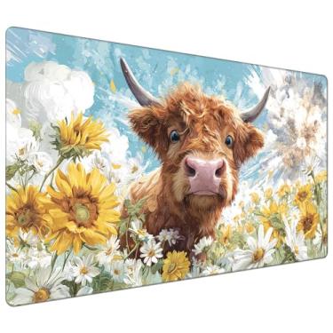 Imagem de DEGDFSGR for MTG Playmat 24 x 14 inches for TCG Playmats Non-Slip Rubber Base Commander Playmat HD Cover for Magic Play Mat Iorcana Trading Card Game, Cute Cows Wild Flowers Daisies