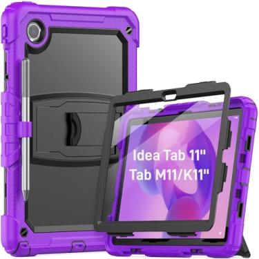 Imagem de HXCASEAC Capa para tablet Lenovo Tab M11 (TB-330 FU/TB-330XU), à prova de choque com protetor de tela/suporte embutido/suporte de caneta/alça de transporte ajustável, capa Tab M11 para crianças/K11