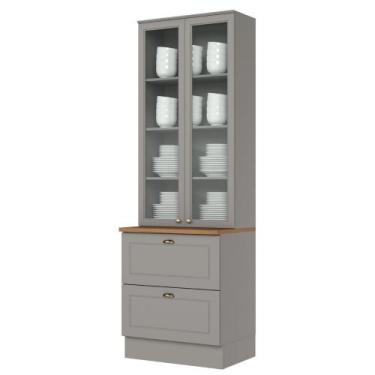 Imagem de Cristaleira 71,5cm com Rodapé 2 Portas Vidro 2 Gavetões Sophia Henn, C