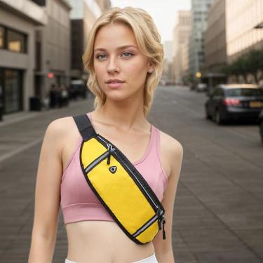 Imagem de Pochete esportiva leve com bolsos com zíper – impermeável e ajustável para todas as atividades, Amarelo, One Size, uso diário