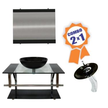 Imagem de Combo 2 em 1 - Gabinete 70cm Bulgária + Torneira Ibiza - EKASA, Preto