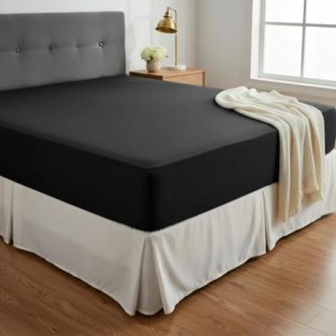 Imagem de Lençol Queen Avulso Com Elástico Liso Malha 100% Algodão Resistente Com Toque Macio Respirável Cozzilar (Preto)