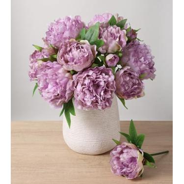 Imagem de florisso Flores artificiais de peônia roxa – 11 ramos de peônias falsas para decoração de casa, centros de mesa de casamento e decoração de festa (flores artificiais de seda)