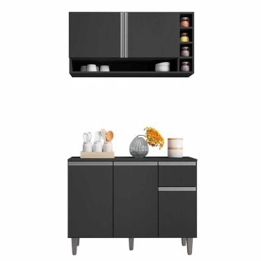 Imagem de Balcão De Pia E Aéreo Cozinha 105cm Cinza Fosco Sem Tampo