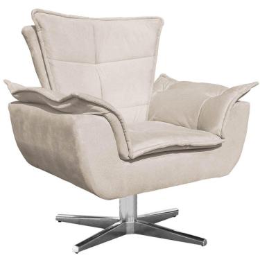 Imagem de Poltrona Decorativa Base Giratória Cromada Charger Suede Bege G19 - Gran Belo