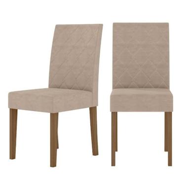Imagem de Kit 2 Cadeiras De Jantar Estofadas Jade Poliman Móveis Carvalho/Fendi