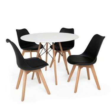 Imagem de Conjunto Mesa De Jantar Eiffel 90cm Branca 4 Cadeiras Preta