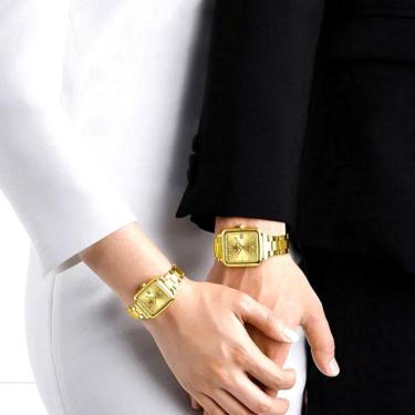 Imagem de Relógio Masculino Design Quadrado Casual Esportivo De Quartzo Impermeavel Dourado