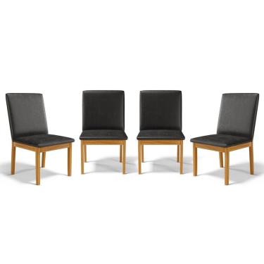 Imagem de Kit Com 4 Cadeiras Daniela Madeira Maciça Estofada Para Mesa De Jantar Courino Preto 503